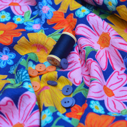 Viscose texturé - Flower Crush - Bleu marine - Calissone