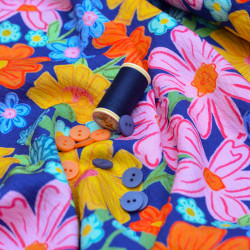 Viscose texturé - Flower Crush - Bleu marine - Calissone